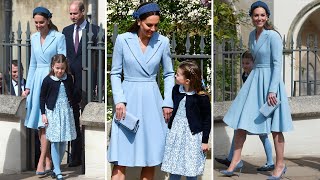 TWINS! Catherine Donned Matchy Baby Blue Outfits With Princess Charlotte At Easter Sunday Service