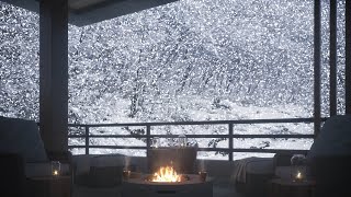 Balcony in quiet winter mountains | Birdsong | Fireplace