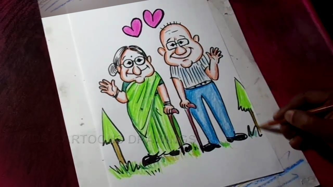 How To Draw Grandma And Grandpa Drawing - YouTube