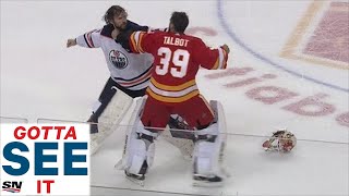 GOTTA SEE IT: Goalie Fight! Mike Smith Fights Cam Talbot As Oilers & Flames Erupt In Line Brawl