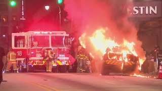 'This is no joke': Man sees people set Atlanta cop car on fire