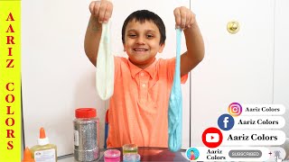 Making giant slime and pretend play by Aariz | Elmer's glue slime | Learning colors with slime |