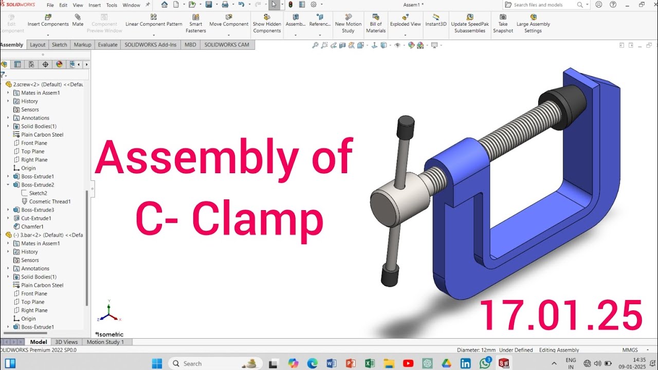 Solidworks C Clamp Assembly Complete Assembly Youtube