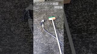 コンクリート地面の掃除後、デッキブラシでこすってある程度コケを落とした、これですべりにくくなったかな？