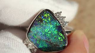 opal ring diamond platinum natural Australian boulder DO7.57ct D.13ct size 9.5  THEOPALOUTLET