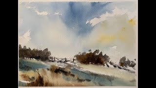 Loose Watercolour Landscape, South Downs in the style of Wesson, simple watercolor painting