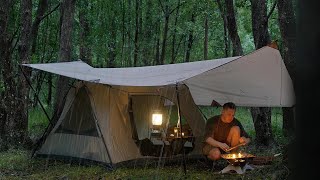 Solo CAMPING in RAIN [ relaxing in the cosy tent shelter | ASMR ]