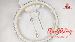 DIY Midnight Mismatched Earrings l Moon \u0026 Star l 不对称耳环手作  星星月亮