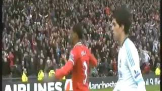 Patrice Evra celebrates in front of Luis Suarez - Manchester United V Liverpool FC
