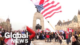 Trucker protests: Protesters vow to protect National War Memorial in Ottawa after removal of fencing