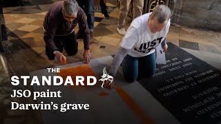 Just Stop Oil supporters spray paint ‘1.5 is dead’ on Charles Darwin’s grave