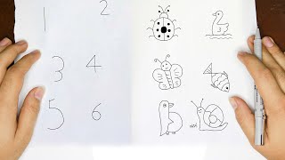 تحويل الارقام الي رسومات بسيطه وجميله| رسم سهل rasm by number |Easy 9 Drawing from Numbers for Kids