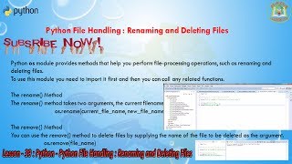 Lesson - 39 : Python3 - Python File Handling : Renaming and Deleting Files