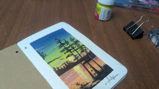 sun set acrylic painting ||mini book art||  Nature painting