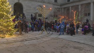 Chabad of Maine lights Menorah outside Portland City Hall