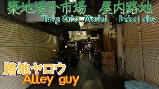 [tsukiji,tokyo,japan alley walk]Market place outside the Tsukiji site 4k[Alley guy]