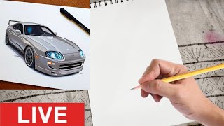 Draw with me supra car drawing , Supra artwork , Colour pencil drawing , Step by step