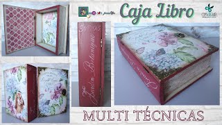 VINTAGE BOOK BOX decorated with MULTI TECHNIQUES: DECOUPAGE, STENCIL, INKS. SHABBY CHIC