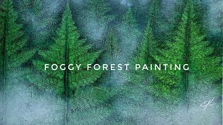Misty forest painting Leaves painting Leaves art Foggy forest painting