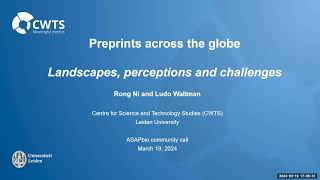 Preprints across the globe; landscapes, perceptions and challenges with Ludo Waltman