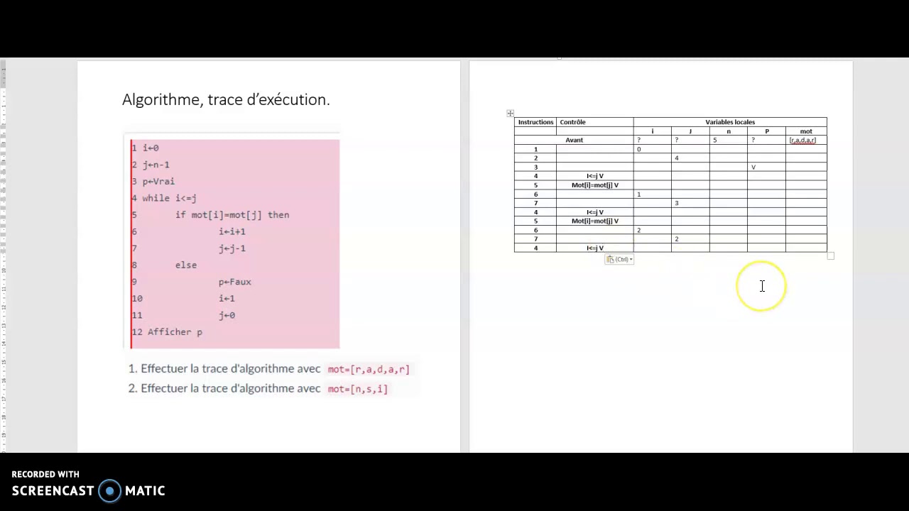 NSI, Trace D'exécution D'un Algorithme - YouTube