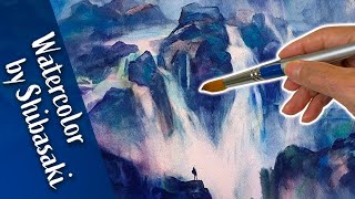 Watercolor demonstration | Majestic Waterfall 水彩画〜荘厳なる滝