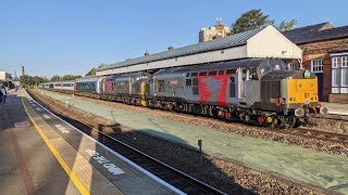 Class 37s 37800 and 37510 make a splendid departure from stalybridge with the retro Cumbrian coaster