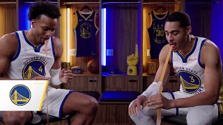 Moses Moody and Jordan Poole Compete in the Fruit Roll Up Challenge