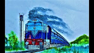 Tondiarpet WDM3A belches several columns of smoke hauling the Chendur superfast express!! |PAINTING|