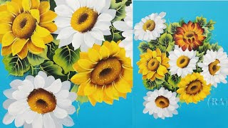 Beautiful Flowers On BLUE Background 💙  || Acrylic Painting Flowers