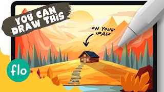 You Can Draw This Mountain Landscape with a Cabin in PROCREATE - Step by Step Procreate Tutorial