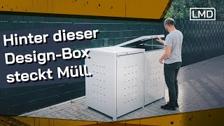 pulverbeschichtete Mülltonnenbox mit Klappdeckel und Gasdruckfeder | LIEKEN METALL DESIGN