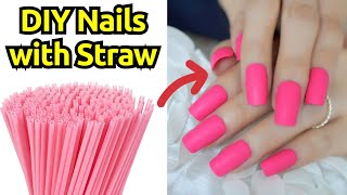 How to make fake nails with plastic straw 😱|Easy Method|DIY Fake Nails Malayalam