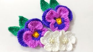 Crochet Violet Flower Pattern, Crochet Pansy Flower, Applique Of Pansy Flower.