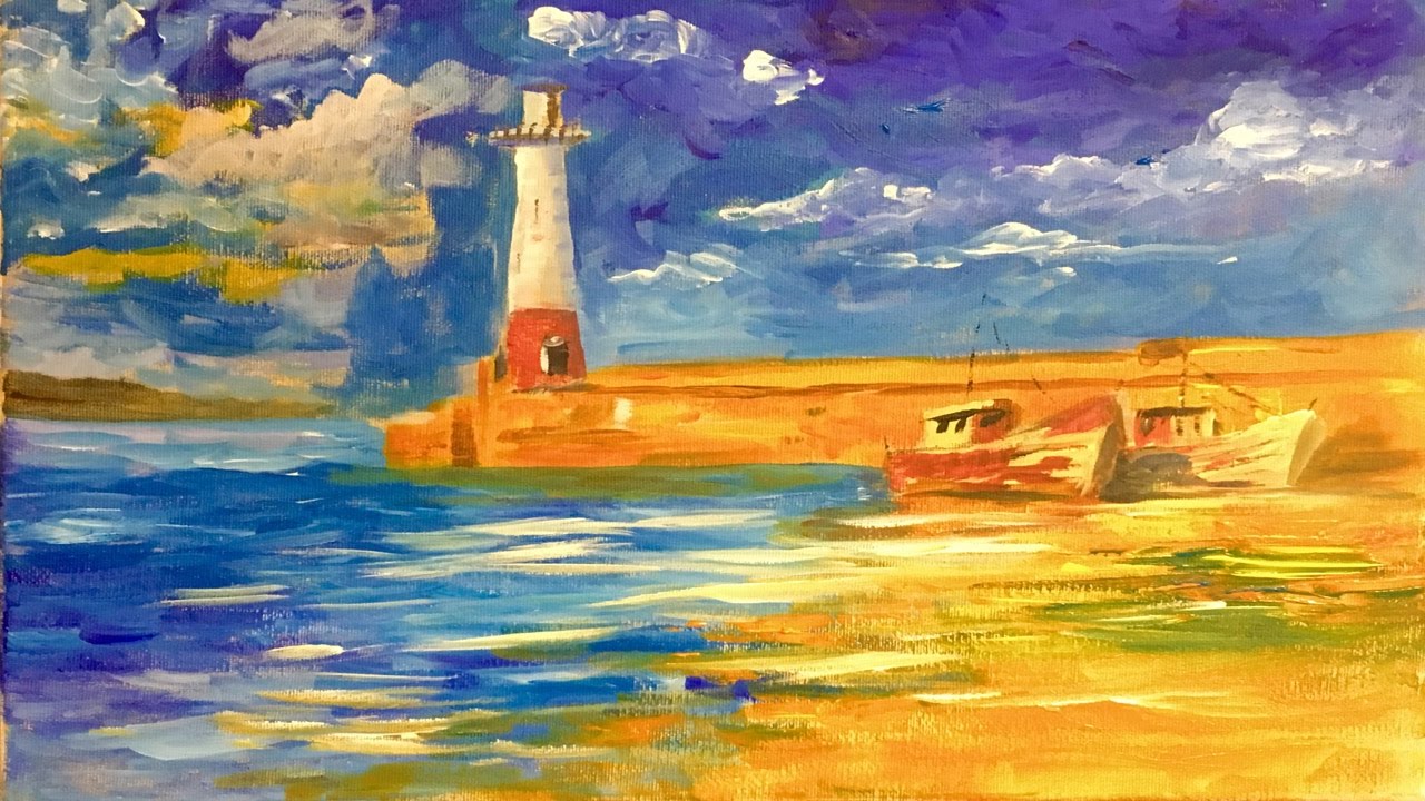 Sunrise Lighthouse Step By Step Acrylic Painting On Canvas For ...