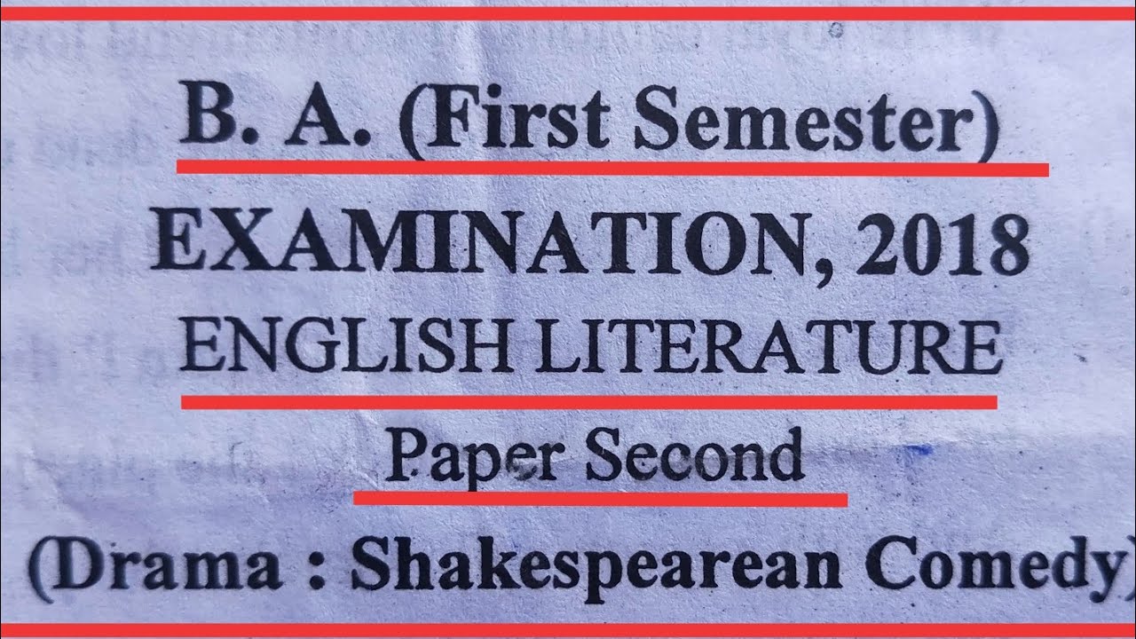 B.A. First Semester English Literature Paper 2nd | Question Paper | Ba ...