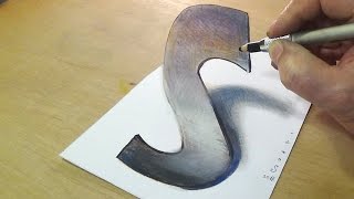 Trick Art Drawing - How to Draw 3D Letter S - Anamorphic Illusion