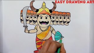 how to make handmade ravan for dussehra ||dussehra poster drawing