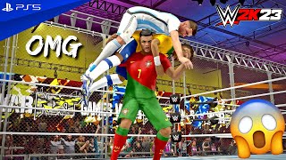 WWE 2K23 - Cristiano, Mbappe, Vinicius & Zlatan vs. Messi, Neymar, Haaland & Salah - War Games Match