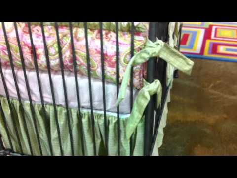 Pink Green Paisley Crib Bedding