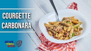 Courgette carbonara recipe. The best white sauce pasta recipe. Penne pasta with courgettes