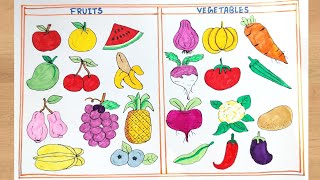 How to draw fruits and vegetables/Different types of fruits and vegetables drawing/Fruits drawing