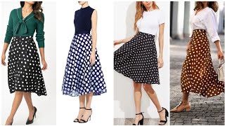 Top stylish and attractive printed polka dot midi skirts for stylish girls