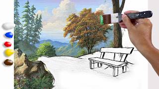How to Paint Landscape wih Old Bench in Acrylics / Time-lapse  / JMLisondra