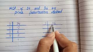 HCF by prime factorization method| HCF of 24 and 36 by prime factorization method