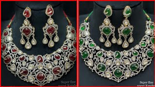 Emerald Green Uncut Kundan Polki Choker Necklace Earrings, sabyasachi Jewelry, indian