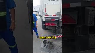 Another truck punctured the fuel tank #trucks #trailers #truckers #trucking #truckdriver