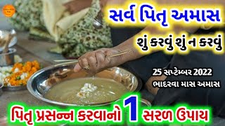 25 સપ્ટેમ્બર, સર્વ પિતૃ અમાવસ્યા || પિતૃ પ્રસન્ન કરવાનો 1 સરળ ઉપાય | Sarva pitru amavasya 2022