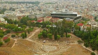 Amazing aerial view of Athens cityscape, Dionysus Theatre, new Acropolis Museum. Stock Footage