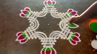 panguni uthiram special 5x3 beautiful lotusflowerspadikolam/easy color rangoli/gokulramya kolangal